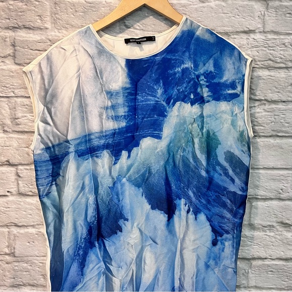 Tess Giberson Women’s 2 Printed Silk Cap Sleeve Shift Boxy Mini Dress - Picture 7 of 11